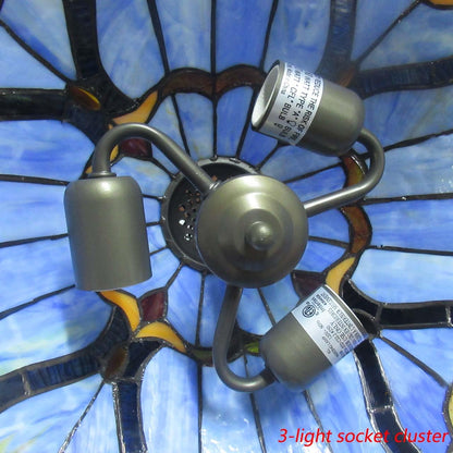 Bieye L10786 Baroque Tiffany Style Stained Glass Ceiling Pendant Light with 18 inches Wide Lampshade, Blue