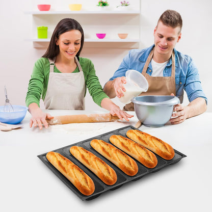 Estink Silicone Pan, Oblong Shape Bread Molds, 5 Loaf NonStick Baking Liners for French Bread Baking