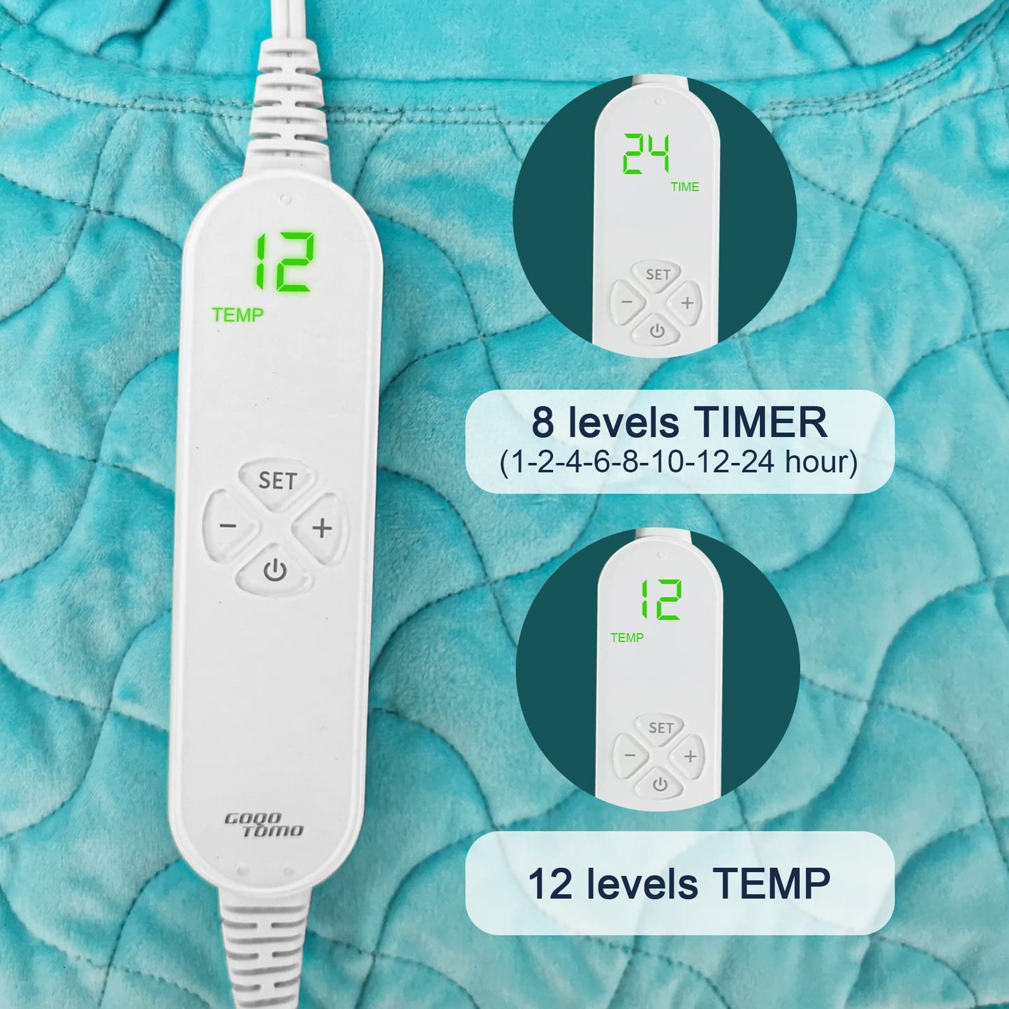 GOQOTOMO Full Weighted Electric Heating Pad for Back/Waist/Abdomen/Shoulder/Neck Pain and Cramps Relief - 2.3 lb Weighted with Auto-Shut Hot Heated Pad(12 * 24", LB002) Blue&White Grid