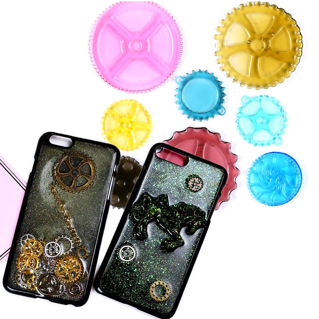 FineInno 4PCS Gear Resin Mold,Steampunk Silicone Molds for Epoxy Resin,Jewelry Casting Mould DIY Pendant, Clay, Craft,Chocolate,Cake,Fondant