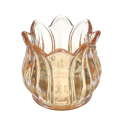 uxcell Glass Tea Light Candle Holder, Tulip Crystal Glass Votive Candle Holder for Desk Table Centerpiece, Wedding, Party, and Home Decor(Brown)