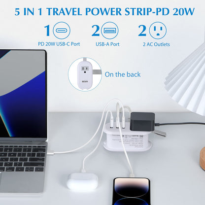 BEVA Travel Power Strip with USB Ports, 4FT Travel Flat Plug Extension Cord, Fast Charge PD 20W 2 Outlets 3 USB Ports, Non Surge Protector for Cruise Ship Travel Essentials(PD20W Charge Black)