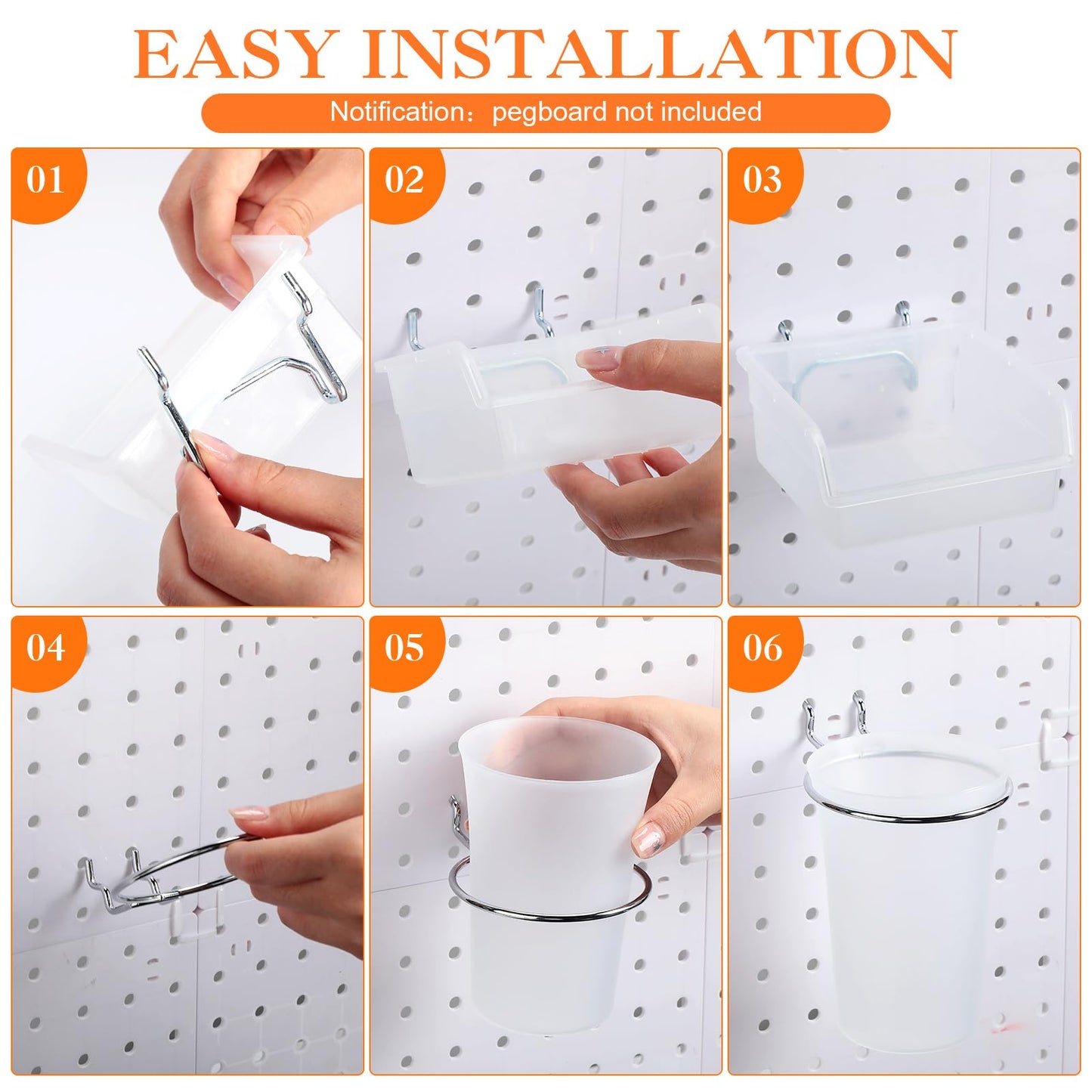 Zubebe 106 Pcs Pegboard Hooks Assortment with Bins, Pegboard Accessories Organizer Kit Include Bins with Hooks and Loops Paper Towel Craft Holder for Hanging Tool(Silver, Clear)