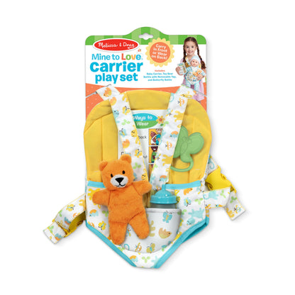 Melissa & Doug Mine to Love Carrier Play Set for Baby Dolls with Toy Bear, Bottle, Rattle, Activity Card