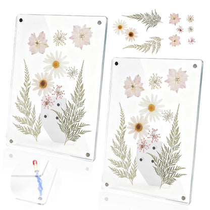 Cnbnd Clear Acrylic Magnetic Pressed Flower Frame, Double Panel Floating Frame for Dried Flower Display, Easy-Open Magnetic Acrylic for DIY Art, Home & Office Wall Décor Gift(Transparent 2Pcs, 5X7in)