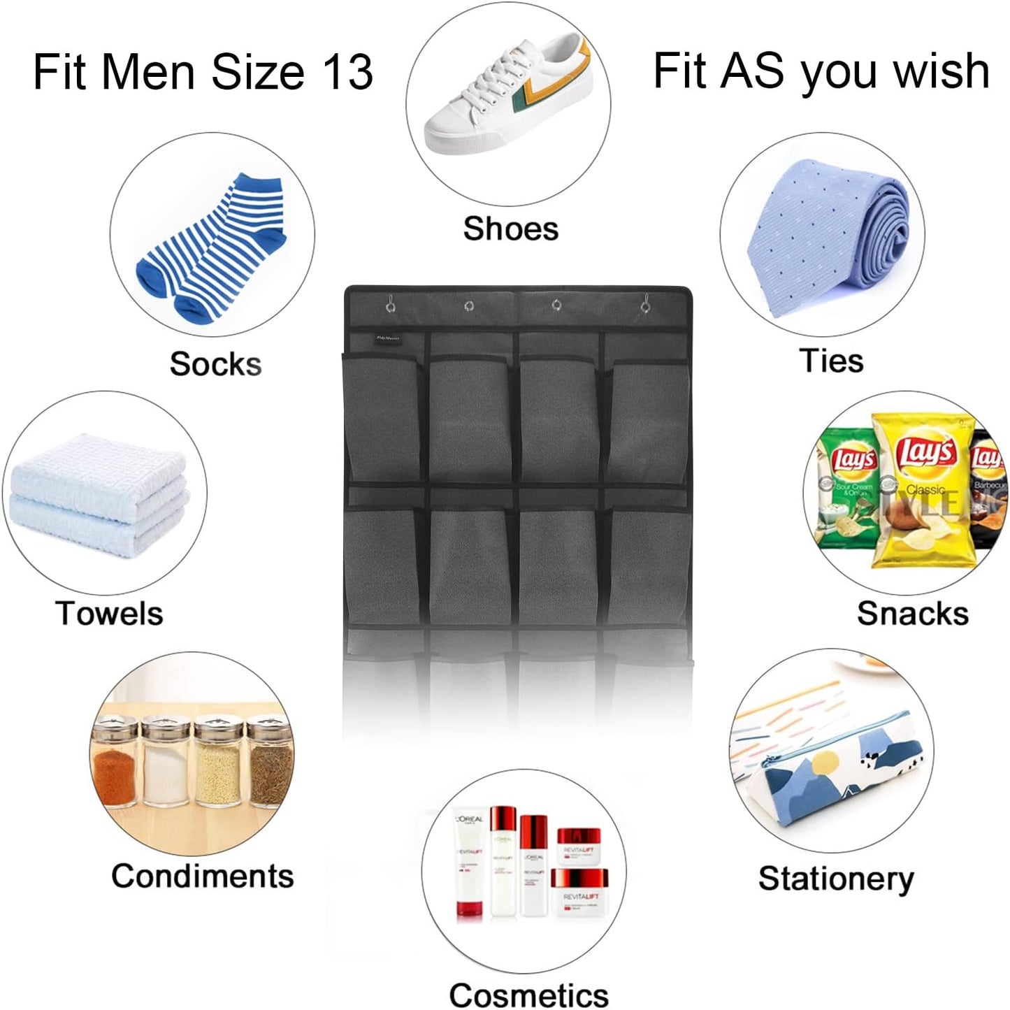 1 Pack 28 Large Pockets Hanging Shoe Organizer Over The Door Shoe Rack for Closet Storage, Gray