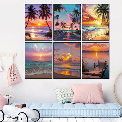 croshom Sunset Diamond Art Kits for Adults, 6 Packs Beach Diamond Painting Kits for Adults Beginners, 5D DIY Full Round Drill Gem Craft for Adult Gifts, Home Wall Decor 12" x 16"