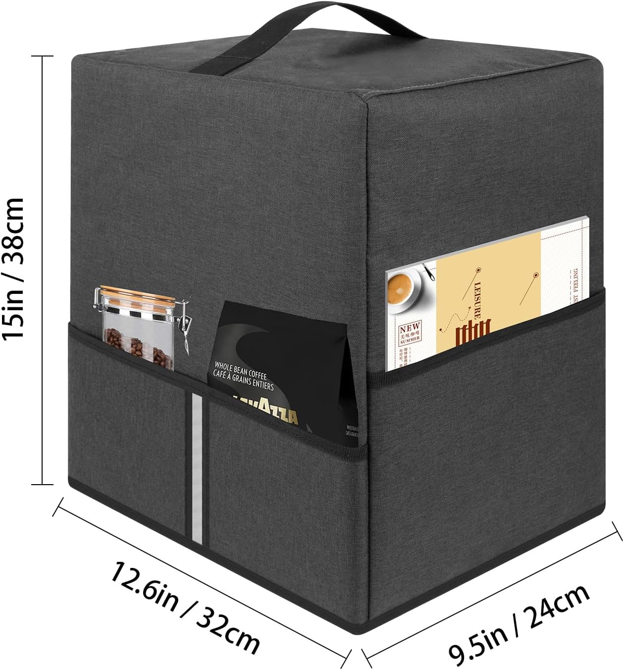 Heavy Fabric Cloth Coffee Maker Cover, Dark Grey - Compatible with Ninja CM300, CM371, CM400, CM401, CM407, 12.6X9.5X15