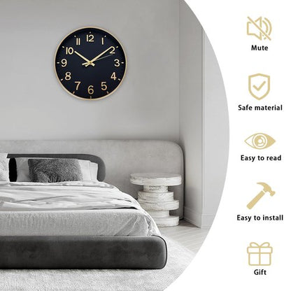 HZDHCLH Wall Clocks Battery Operated,Wall Clock Black Gold,8 inch Wall Clock Silent Non Ticking Modern 3D Numbers for Kitchen Bedroom Living Room Office Classroom Decor