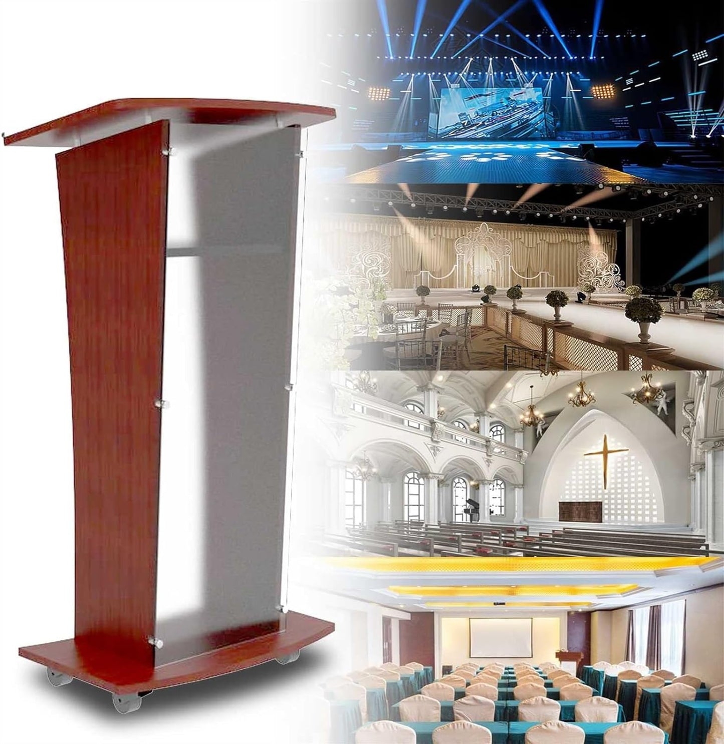 DHXIAMZ Acrylic Lectern Podium Stand with Casters Shelves and Cu ed Frosted Front Panel 48" Tall Wood Podium for Church Floor