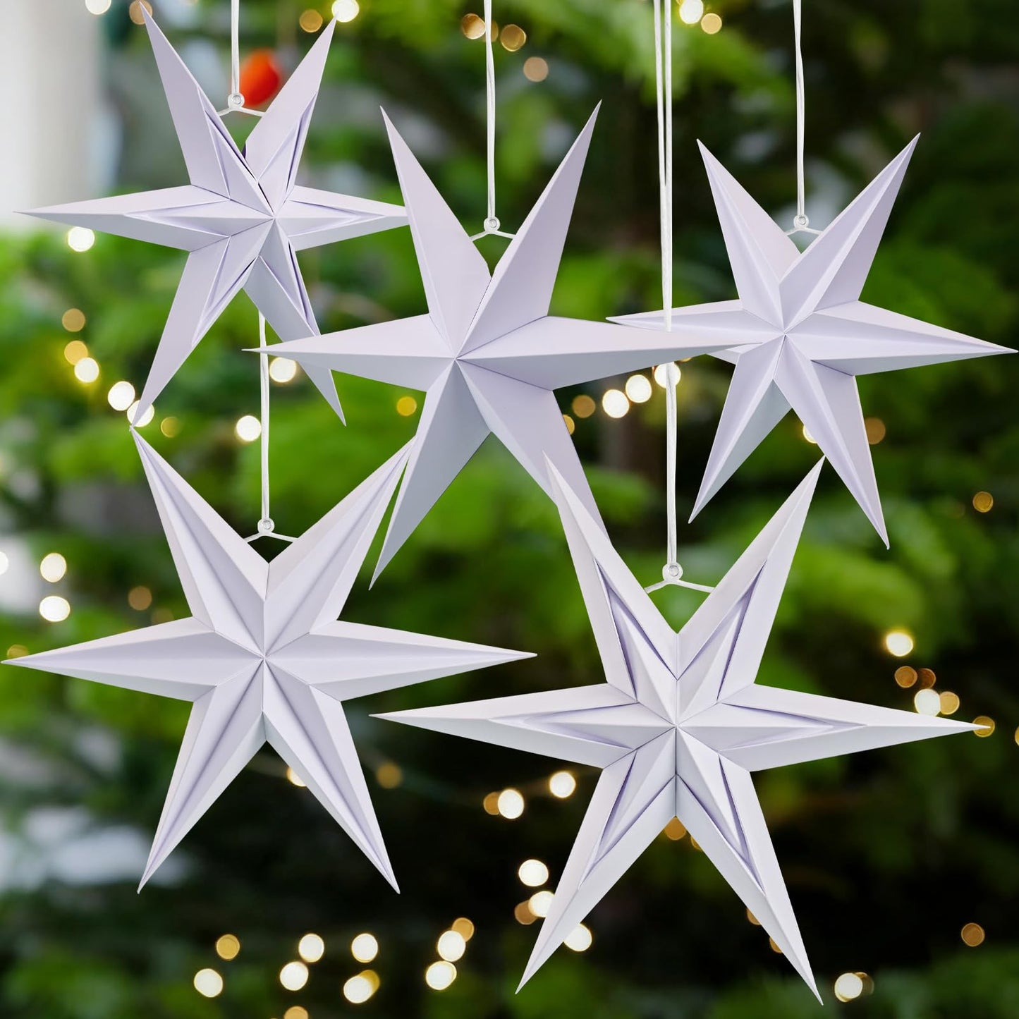 Paper Jazz 3D Paper Star Lartern Decorations, 6 Pointed Hanging Christmas Star,Christmas Celling Wall Decor Multiple Shape Combination for Wedding Baby Shower.
