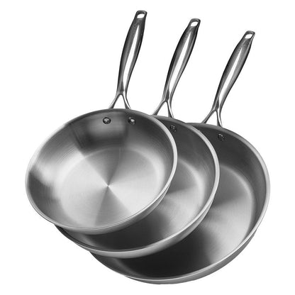 VEVOR Tri-Ply Stainless Steel Frying Pan, 3 Pcs Set (8, 10, 12 in), Cooking Skillet with Heat-Resistant Handle, Chef's Kitchen Cookware, Oven, Gas, Electric, Induction, Dishwasher Compatible, Silver