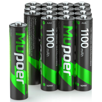 Rechargeable AAA Batteries 16 Pack,AAA Rechargeable Battery 1100mAh NiMH,1.2V Triple A Battery,Solar Battery High Capacity Low Self Discharge Pilas Recargables,3A Batteries for Remote Cordless Phone