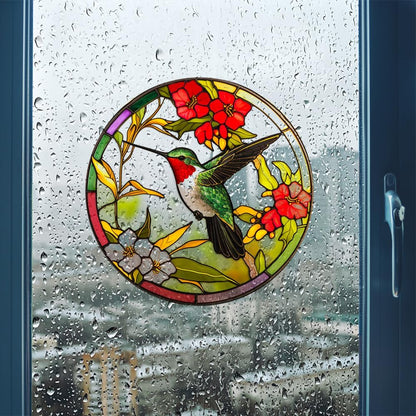 Hummingbird Static Glass Clings, Window Decals for Home Decor, Reusable Flower and Bird Design