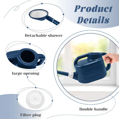 Watering Can for Indoor & Outdoor Plants, Plant Watering Can with Stainless Steel Shower Head, 1 Gallon Plastic Water Can for Garden, Flowers, Vegetable, Greenhouse (Dark Blue)