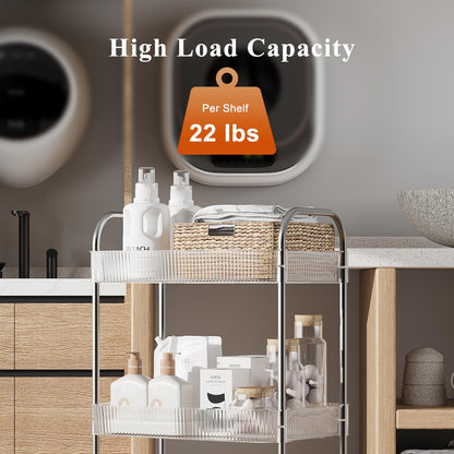 STARLATTA 3 Tier Rolling Cart with Lockable Wheels, Clear Acrylic Utility Trolley with Handle, Heavy-Duty Storage Organizer for Kitchen Bathroom Nursery Laundry - Snack Book Craft Organizer (Clear)