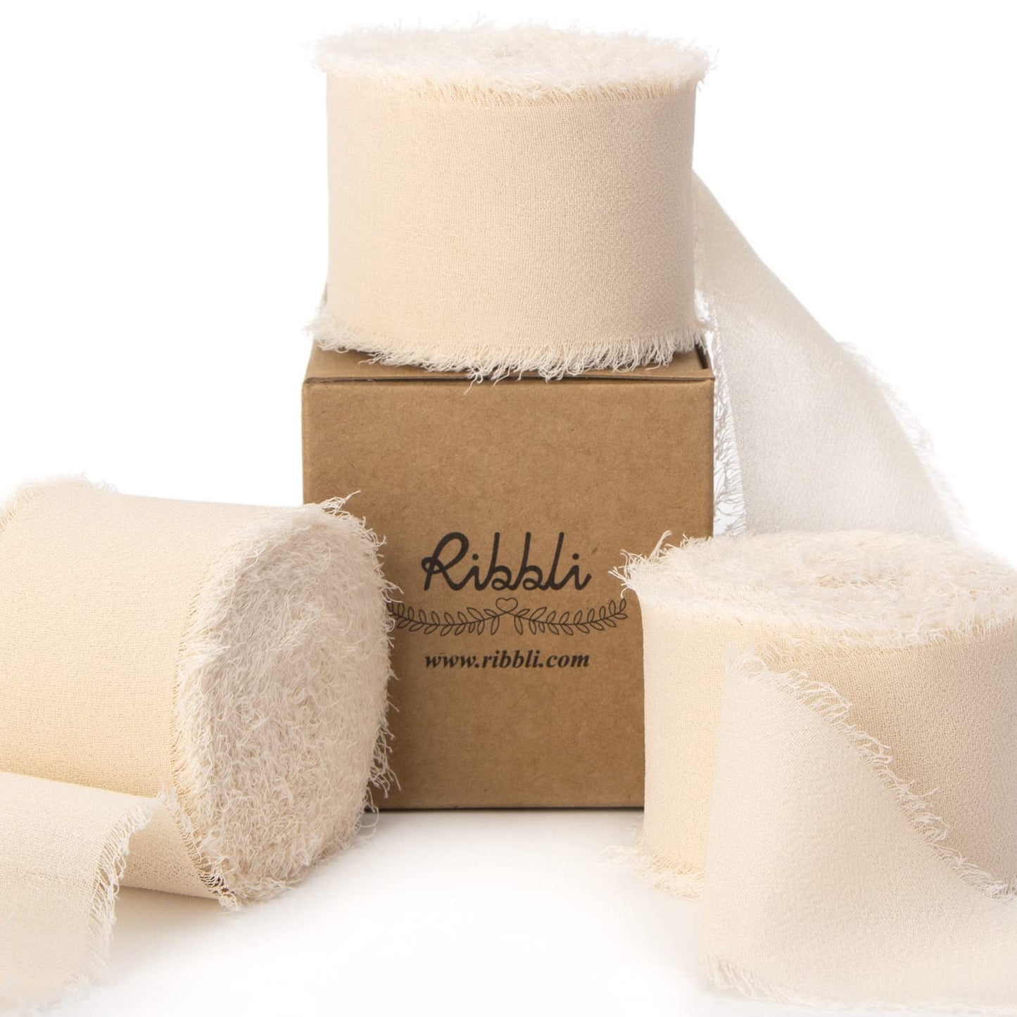 Ribbli Chiffon Ribbon - 1.5 inch x 30 Yard Champagne/Nude Silk, Handmade for Wedding Invitations, Gift Wrapping, Bridal Bouquets, Flower Arrangements