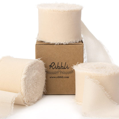 Ribbli Chiffon Ribbon - 1.5 inch x 30 Yard Champagne/Nude Silk, Handmade for Wedding Invitations, Gift Wrapping, Bridal Bouquets, Flower Arrangements