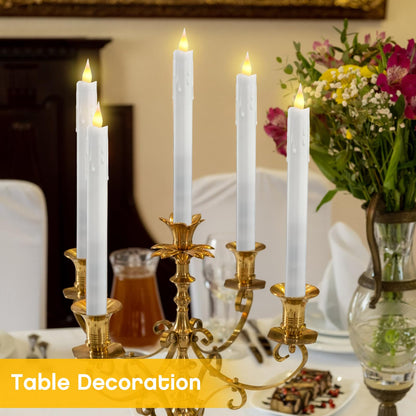 Baquler 24 Pcs 10 Inch White Flameless Taper Candles Dripless Battery Operated LED Flickering Candlesticks Window Candle with 3D Flickering Flame for Easter Home Wedding Church Decor