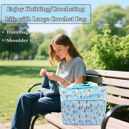 Mdoker Knitting Bags and Totes Organizers Large Crochet Bag Lightweight Yarn Bags for Travel Yarn Storage Organizers for Crochet Hooks,Yarn,Knitting & Crochet Supplies(Blue Bee)