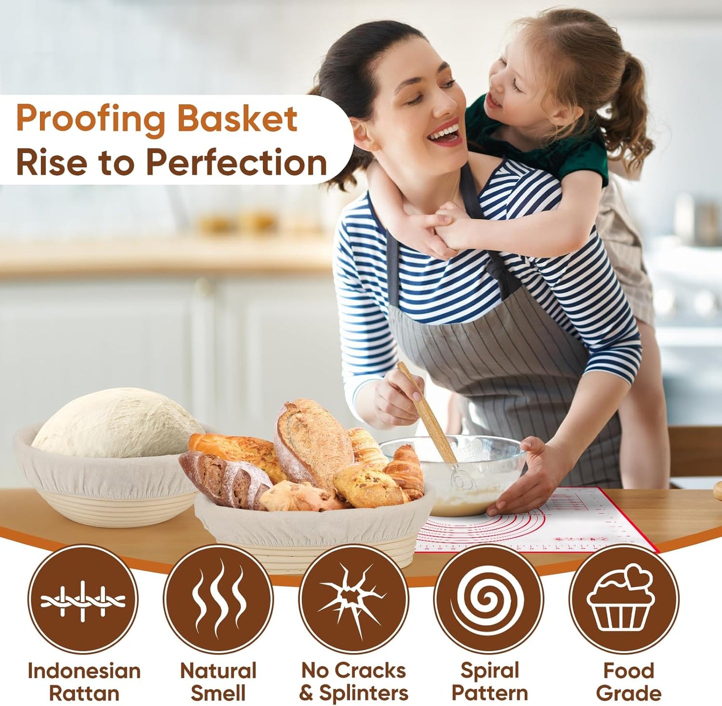 Round & Oval Bread Proofing Basket Set by [Brand Name] | 9" & 10" Sourdough Baking Tools for Artisan Bakers