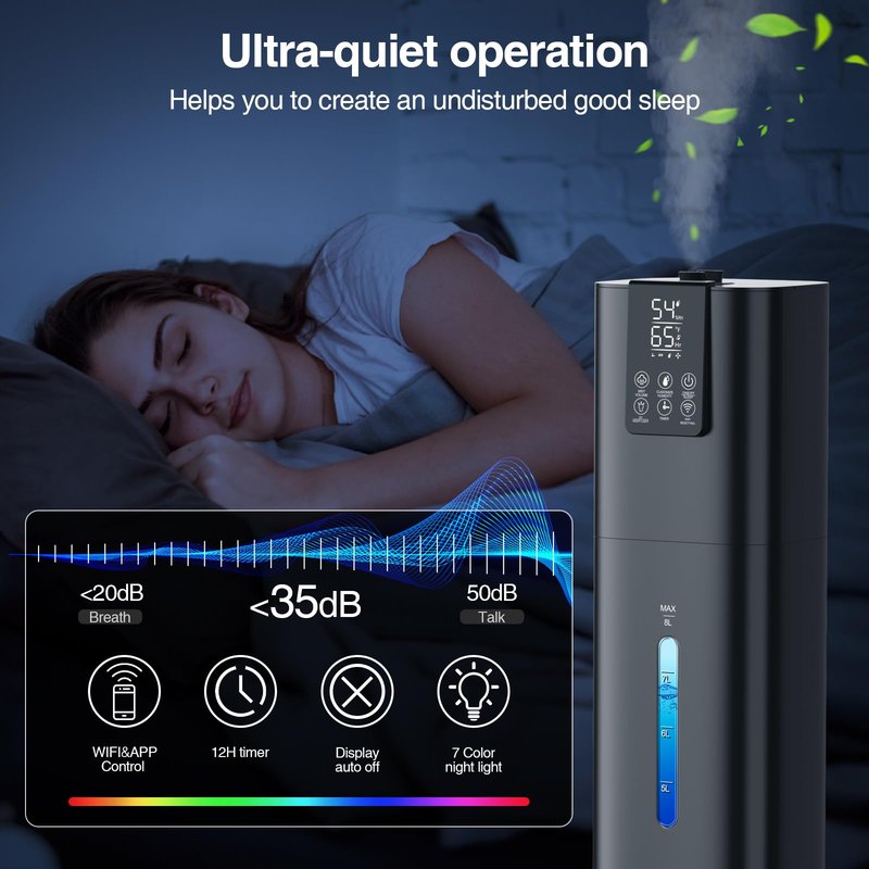 Smart Humidifiers Large Room Bedroom Home, 2.11Gal(8L) Quiet Top Fill Cool Mist Humidifier, Smart App & Remote Control, 3 Speed Humidifier with 360° Nozzle, Humidity Setting for Baby Office(Blue)