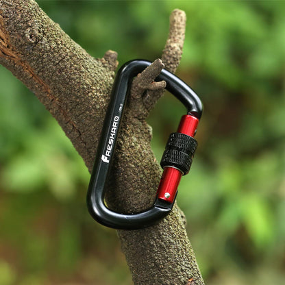 FresKaro Carabiner Clip, Locking and Small, Heavy Duty Carbineers, Key and Keychain Clips, Black Karabiner 3inch, Aluminum, D-Ring, for Belt, Hammock, Weight Bearing, Hiking, Dog Crate, 2Pack