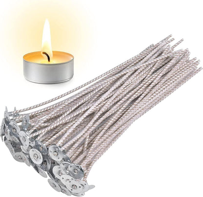 100pcs CD 4 Wicks for Soy Candles, 6 inch Pre-Waxed Candle Wick with Base