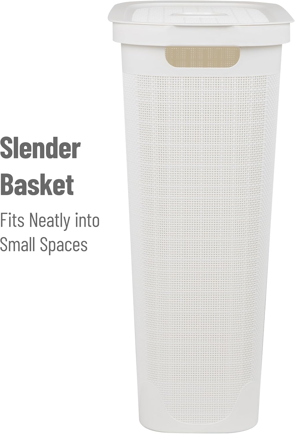 Mind Reader 40L Slim Laundry Hamper - Clothes Basket with Lid, Linen Design, Plastic, 18.5”L x 10.75”W x 23.5”H