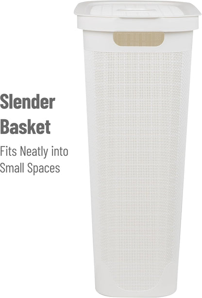 Mind Reader 40L Slim Laundry Hamper - Clothes Basket with Lid, Linen Design, Plastic, 18.5”L x 10.75”W x 23.5”H