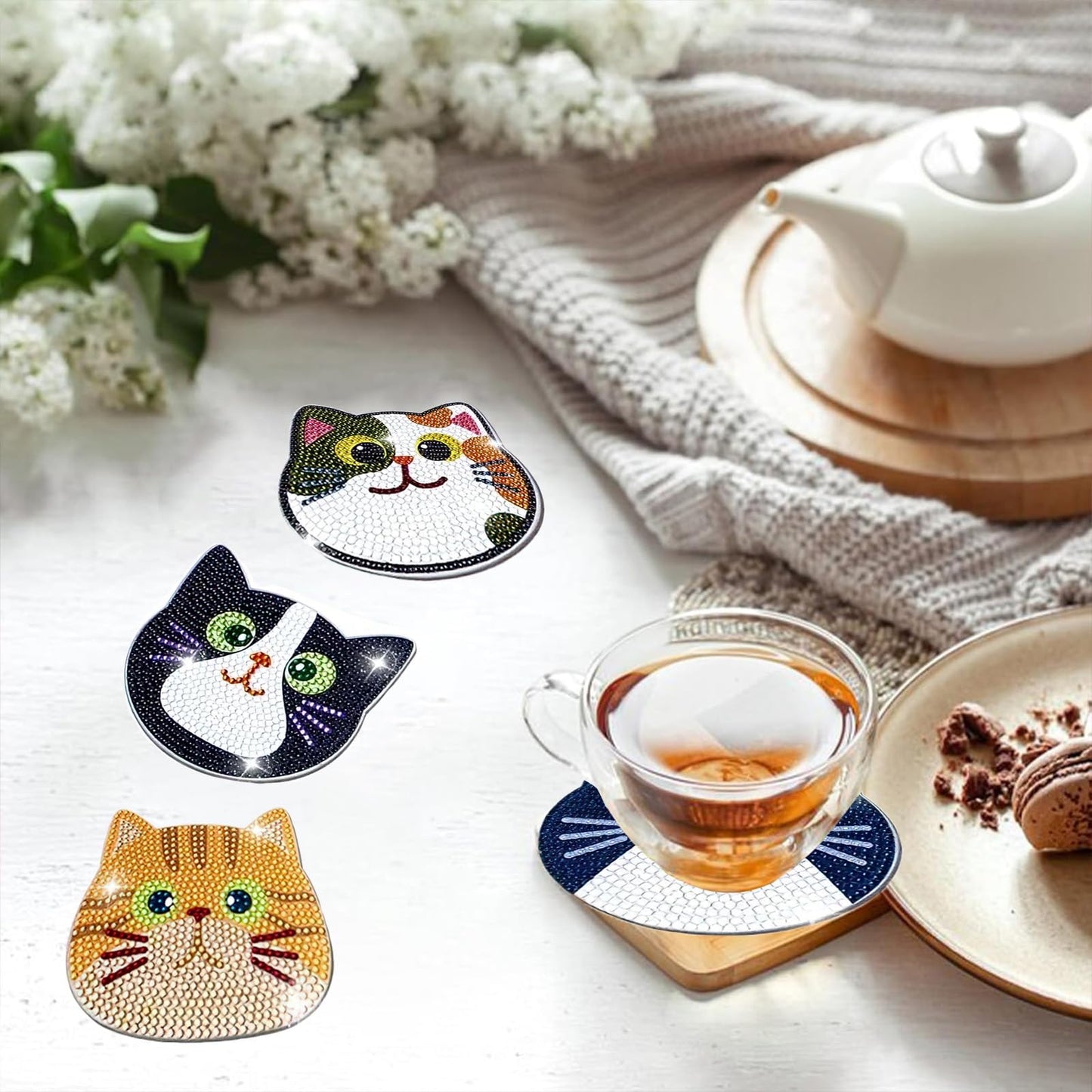 ACSAUMMY 10pcs Diamond Art Coasters Kits Cat Diamond Painting Coasters Kits with Holder Cork Pads Board DIY Cute Cat Diamond Set for Adults Beginners Crafts Supplies Gift Arts Room Dector