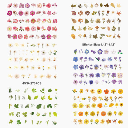 Maxleaf Pressed Flower Stickers Set, 270PCS Dried Flowers Waterproof Stickers Decals Floral Botanical Journaling Stickers for Scrapbook Supplies Junk Journal Bullet Journals Planner Laptops Art Crafts