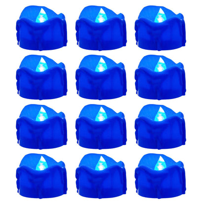 Windshell Blue Flickering Flame Tealight Candles with 6H Timer (No Remote), Battery Operated LED Flameless Tea Lights with Melting Design, for Halloween Christmas Wedding Party, 12 Pack