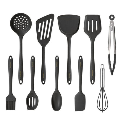 CAROTE Kitchen Utensil Set for Nonstick Cookware - 446°F Heat Resistant Silicone Cooking Utensils Set 10pcs, Dark Grey, Oderless Spatula, Turner