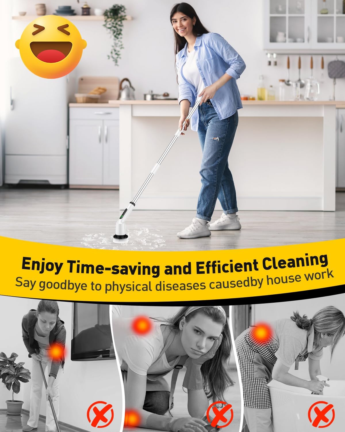 Electric Spin Scrubber, Shower Scrubber with Extendable Arm, Dual-Speed and 3 Brush Heads for Bathroom
