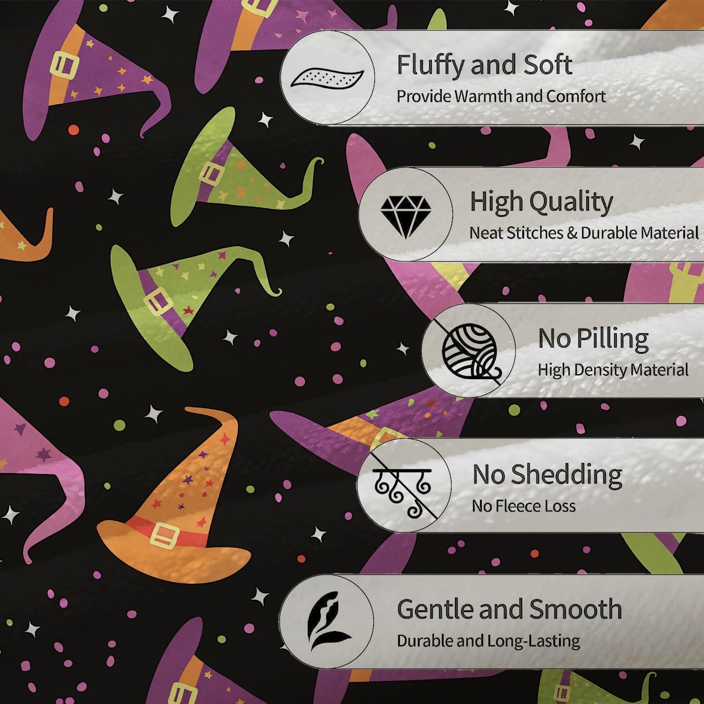 Ti Caldi Witch Hat and Stars Halloween Blanket - Soft Cozy Lightweight Flannel Throw Blanket for Adults Kids, Warm Fuzzy Blankets for Couch, Bed, Travel, Outdoor Use, Home Decor 60×50 in