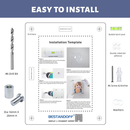 Premium Floating Acrylic Picture Frame with Polished Edges & Silver Aluminum Standoffs - Easy Wall Mount Kit Included: drill Bit, Level, Template. (Silver, Insert Size 8.5"x11", Full Frame 11"x13.5")
