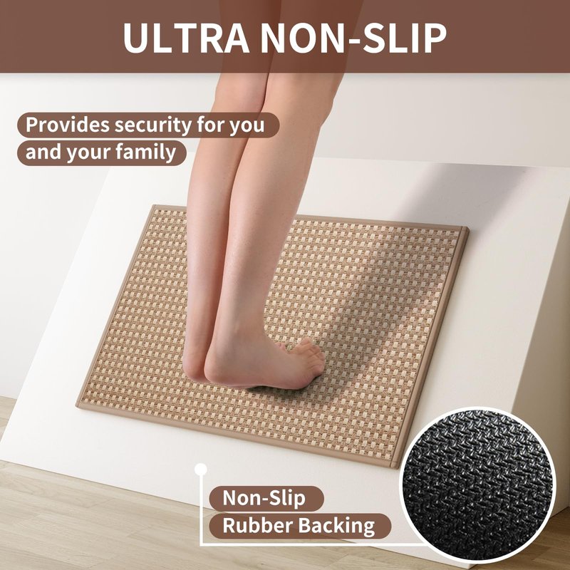 YDKGL Kitchen Rugs Non Slip Washable, Rubber Backing Soft Chenille Braided Kitchen Mats for Floor, Super Absorbent Kitchen Runner Rug Standing Mat Sink Mat, Easy to Clean, Brown 17"x47"