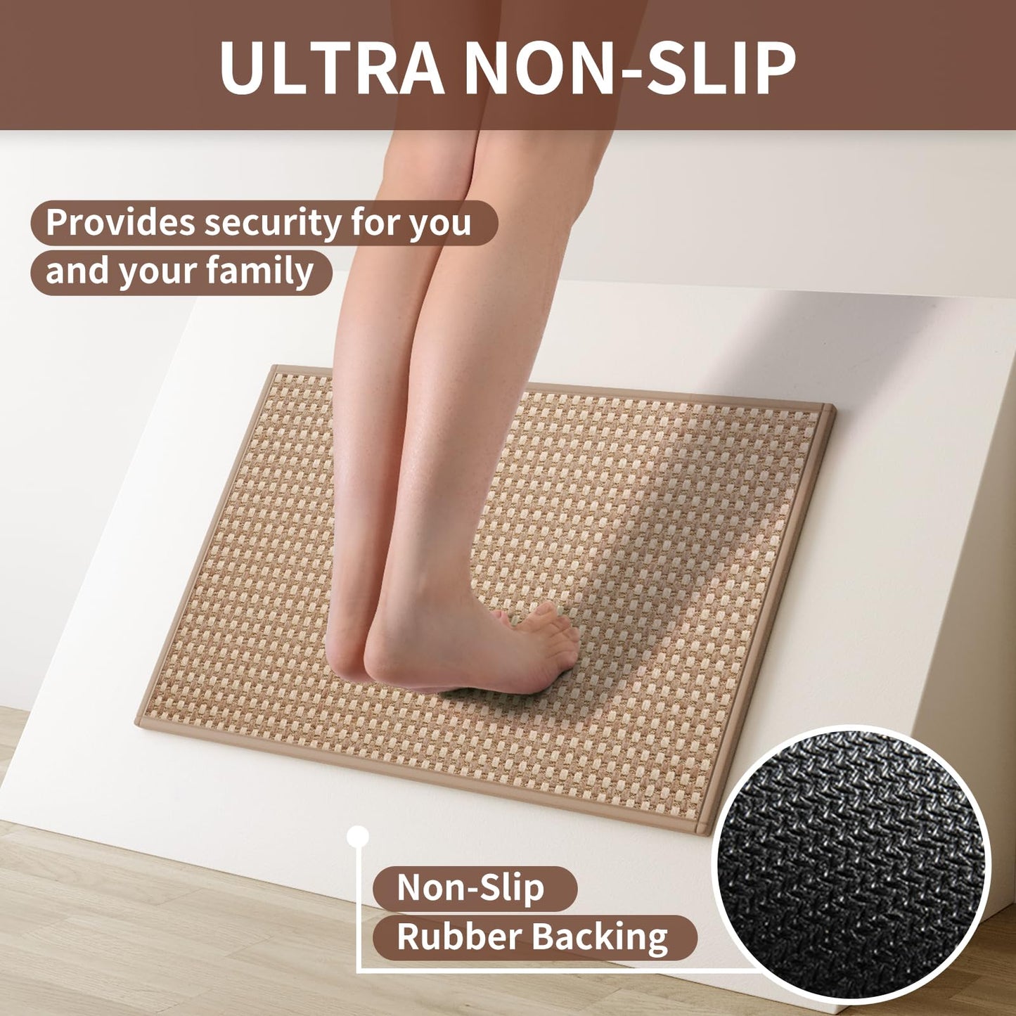 YDKGL Kitchen Rugs Mat Non Slip Washable, Super Absorbent Kitchen Mats for Floor, Rubber Backing Soft Braided Standing Floor Mats Sink Mat Runner Rug, Easy to Clean and Maintain, Brown 17"x30"