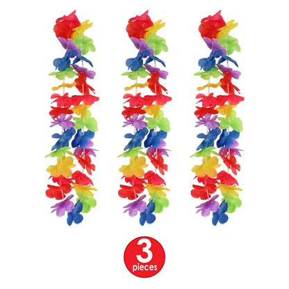 Beistle 3 Piece 40" Floral Rainbow Hawaiian Leis For Tropical Luau Party Supplies And Favors
