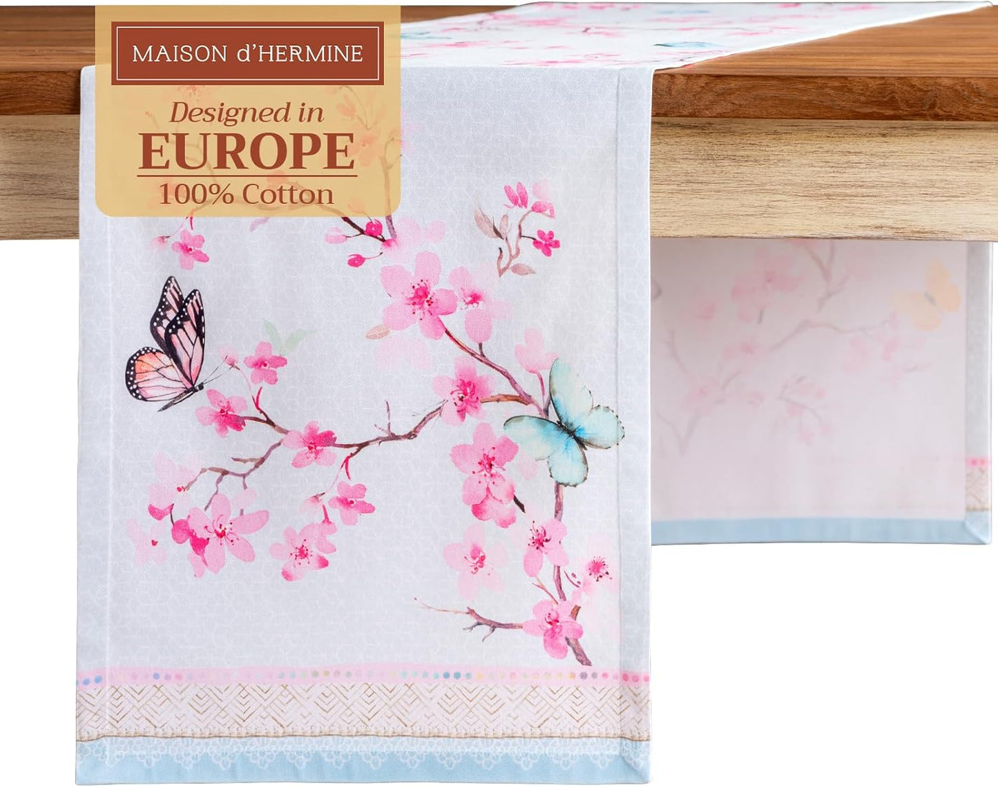 Maison d' Hermine 100% Cotton Table Runner, 72 inches Long, Decorative for Home Kitchen Dining Party Wedding (Blossoms
