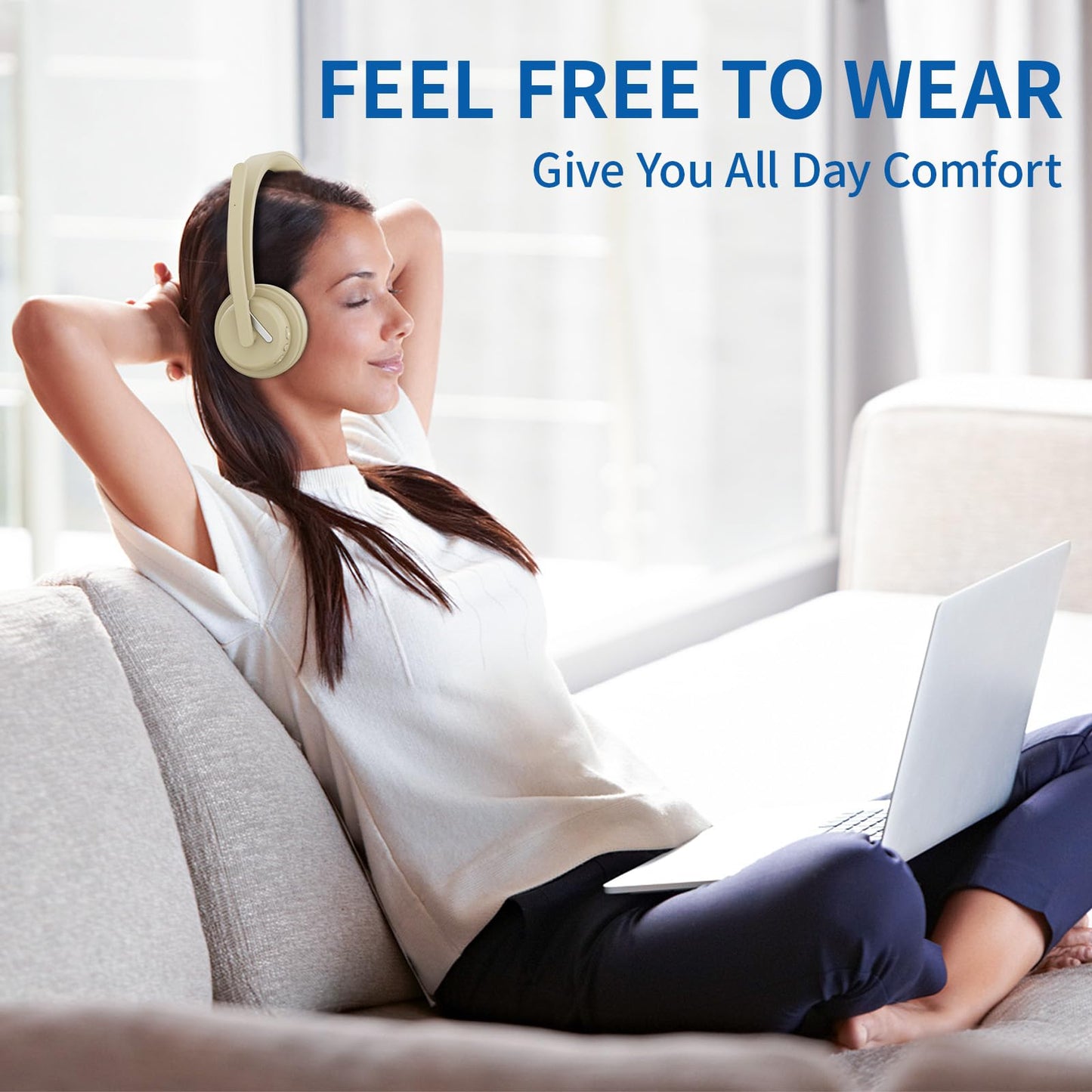 Wireless Headset with Mic for Work, Bluetooth 5.3 Headset with AI Noise Cancelling Microphone & Call Reminder, Wireless Headphone with Voice Assistant for PC/Computer/Remote Work/Call Center/Zoom