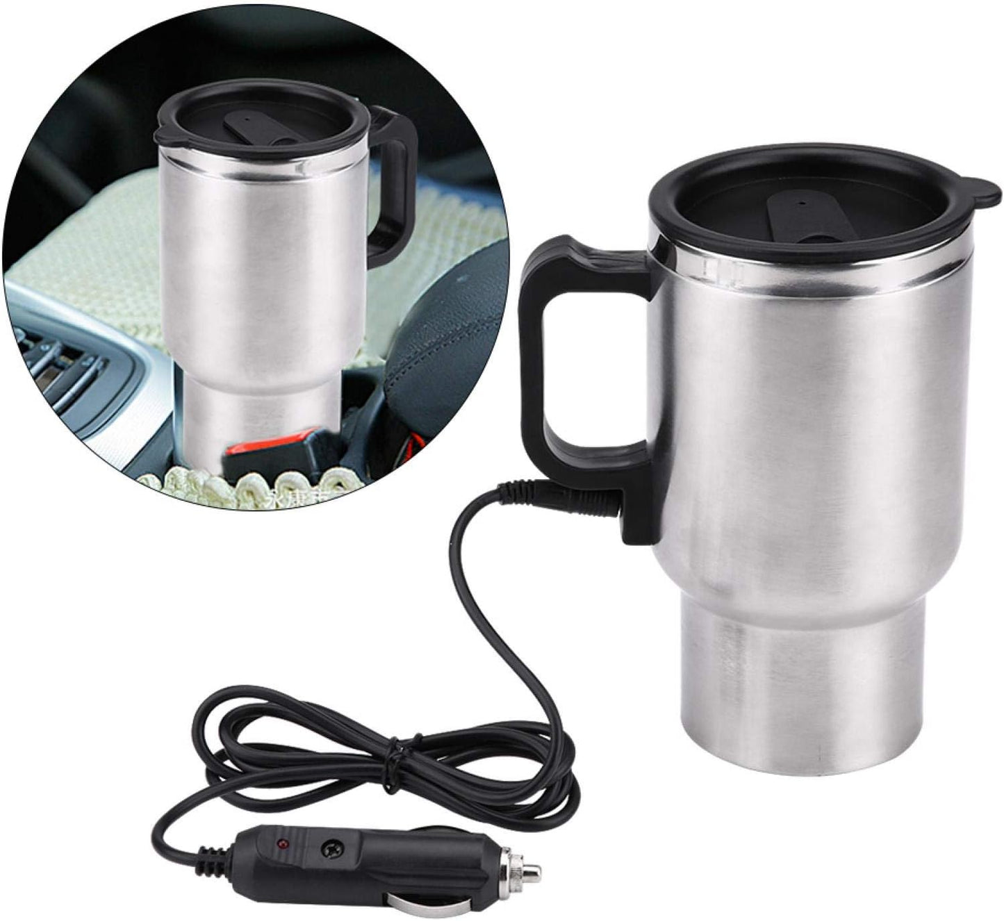 Gorgeri 12V Car Kettle, 450ml Electric In-Car Stainless Steel Heating Cup for Coffee Tea