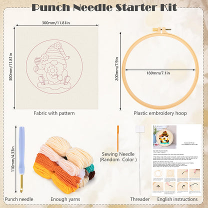 JSRQT Honey Gnomes Punch Needle Kit for Beginners, Punch Needle Embroidery Starter Kit for Adult Kids, DIY Cross Stitch Rug Hooking Craft Beginners Kit with Tools for Home Decor