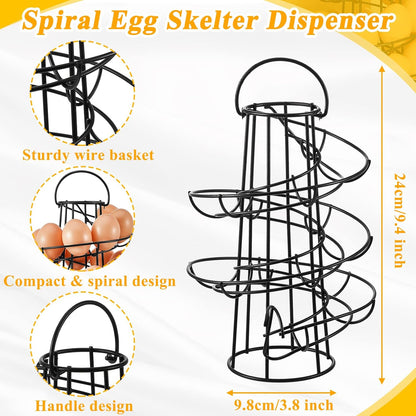 2 Countertop Display(9.4'',handle Zubebe Pcs Egg Basket Storage, Spiral Fresh Egg Collecting Holder Metal Wire Rack