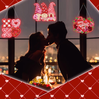 Chiisong 6 Pcs Valentine's Day Diamond Art Painting Kits Glow in The Dark Diamond Hanging Sign Flower Truck Wreath Love Gnome Hanging Ornaments for DIY Adult Beginner Holiday Door Wall Decoration Gift