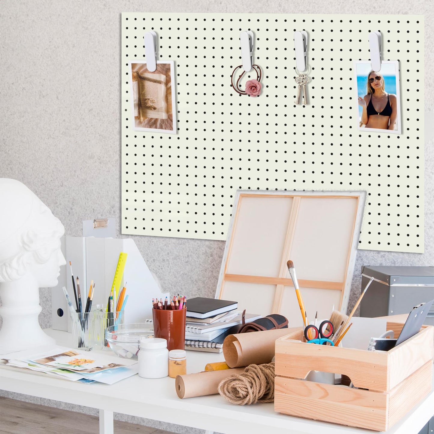 Tolare 12 Pcs White Pegboard Clips, Metal Pegboard Accessories White Hooks for Wall Organizer, Kitchen Bathroom Office Craft Room Storage Display, 3" x 0.78"