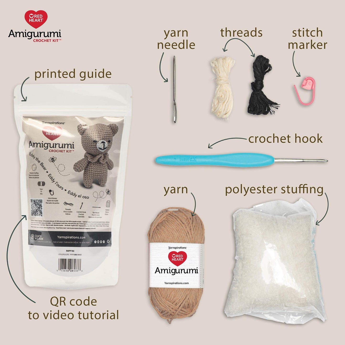Red Heart Amigurumi Eddy The Bear Kit