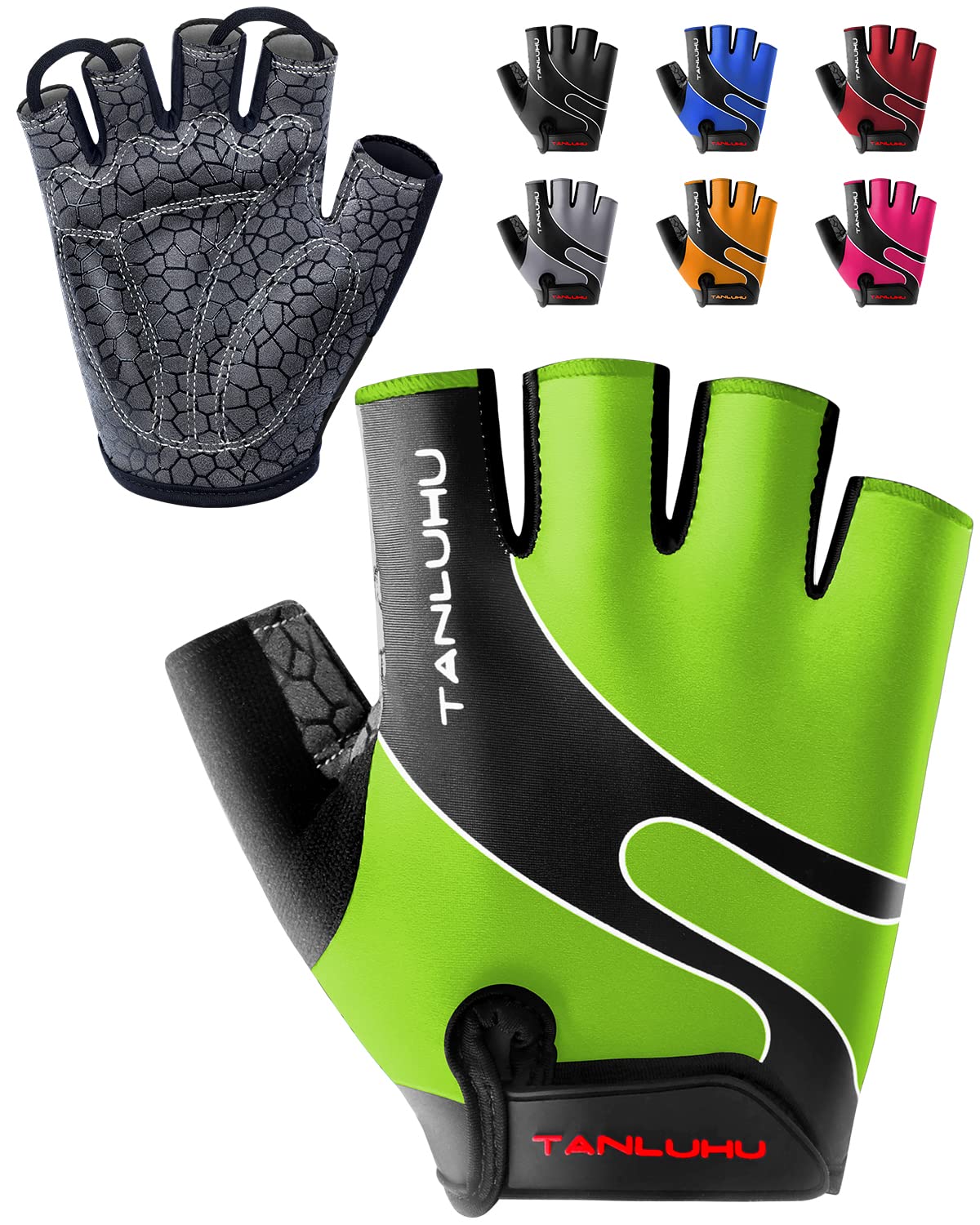 Tanluhu Cycling Gloves - Mountain Bike Half Finger Road Riding Gloves, Breathable, Shock-Absorbing, for Men and Women