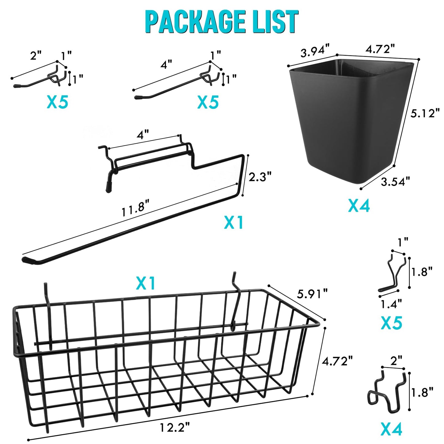 G.CORE Peg Board Organizer 21 Pack, Pegboard Accessories with Baskets Cups Hooks - 1/8" & 1/4" Peg Board Wall Tool Organizers, Utility Holders & Hangers for Garage Craft Workbench (Black & Black)